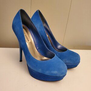 Blue suede high heels